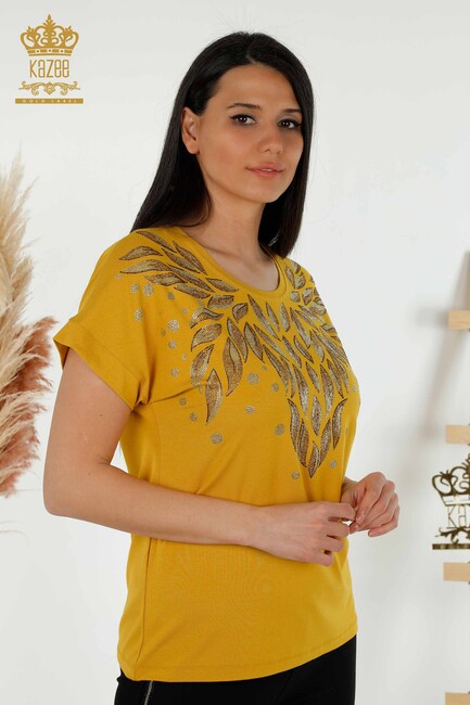 Women's Blouse Stone Embroidered Saffron - 79053 | KAZEE - Thumbnail