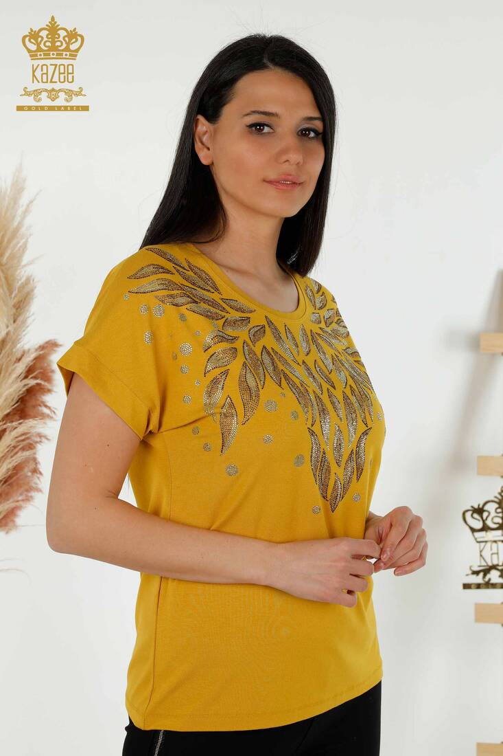 Women's Blouse Stone Embroidered Saffron - 79053 | KAZEE