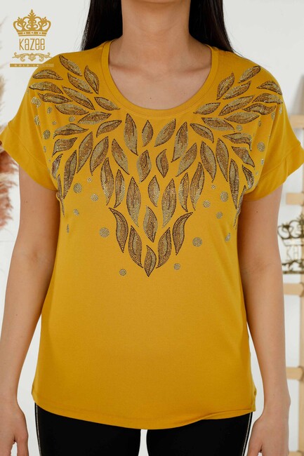 Women's Blouse Stone Embroidered Saffron - 79053 | KAZEE - Thumbnail