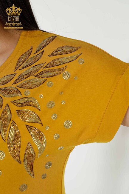 Women's Blouse Stone Embroidered Saffron - 79053 | KAZEE - Thumbnail