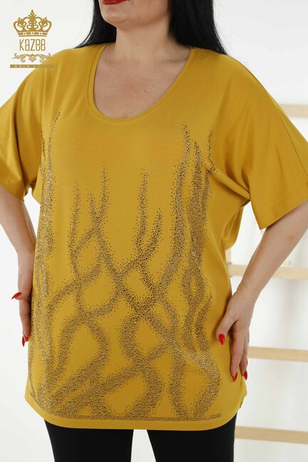 Women's Blouse Stone Embroidered Saffron - 79070 | KAZEE - Thumbnail