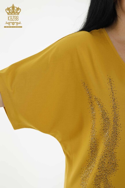 Women's Blouse Stone Embroidered Saffron - 79070 | KAZEE - Thumbnail