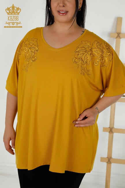 Women's Blouse Stone Embroidered Saffron - 79090 | KAZEE - Thumbnail