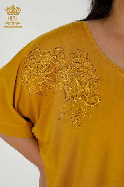 Women's Blouse Stone Embroidered Saffron - 79090 | KAZEE - Thumbnail