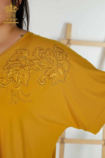 Women's Blouse Stone Embroidered Saffron - 79090 | KAZEE - Thumbnail