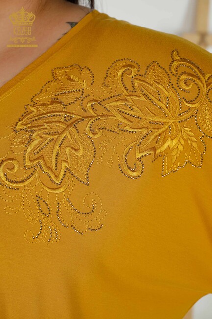 Women's Blouse Stone Embroidered Saffron - 79090 | KAZEE - Thumbnail