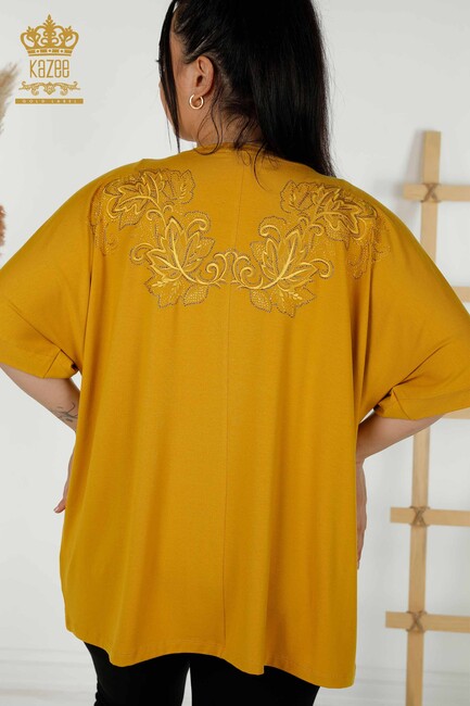 Women's Blouse Stone Embroidered Saffron - 79090 | KAZEE - Thumbnail