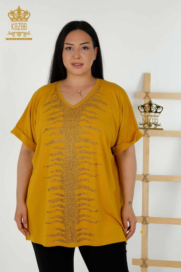 Women's Blouse Stone Embroidered Saffron - 79321 | KAZEE