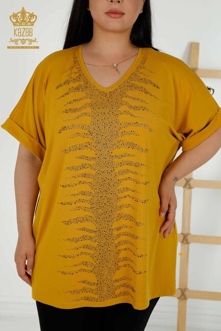 Women's Blouse Stone Embroidered Saffron - 79321 | KAZEE - Thumbnail