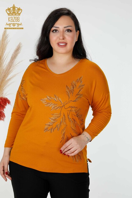 Women's Blouse Stone Embroidered Tan - 77970 | KAZEE - Thumbnail