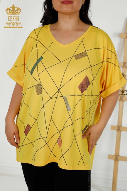 Women's Blouse Stone Embroidered Yellow - 79320 | KAZEE - Thumbnail