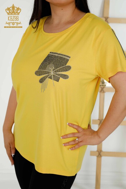 Women's Blouse Stone Embroidered Yellow - 79370 | KAZEE - Thumbnail