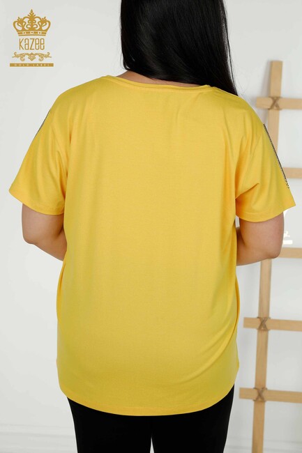 Women's Blouse Stone Embroidered Yellow - 79370 | KAZEE - Thumbnail