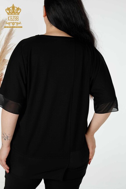 Women's Blouse Sliver Stone Embroidered Black - 79032 | KAZEE - Thumbnail