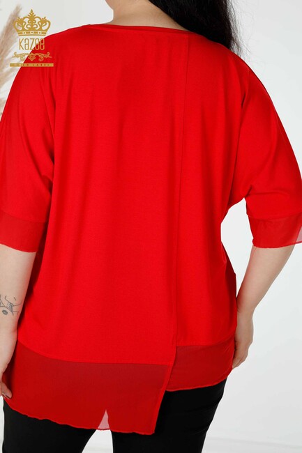 Women's Blouse Stripe Stone Embroidered Red - 79032 | KAZEE - Thumbnail