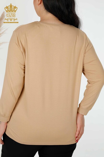 Women's Blouse With Text Detailed Beige - 77913 | KAZEE - Thumbnail