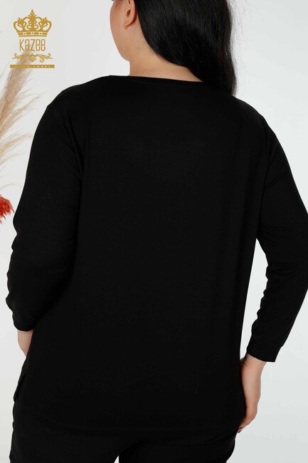 Women's Blouse with Text Detailed Black - 77913 | KAZEE - Thumbnail