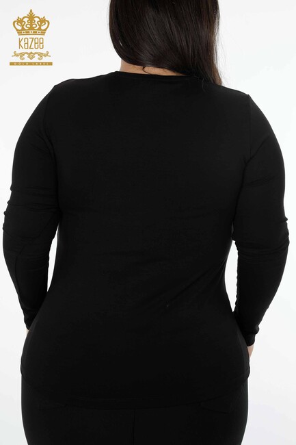 Women's Blouse Black with Text Detailed - 79012 | KAZEE - Thumbnail