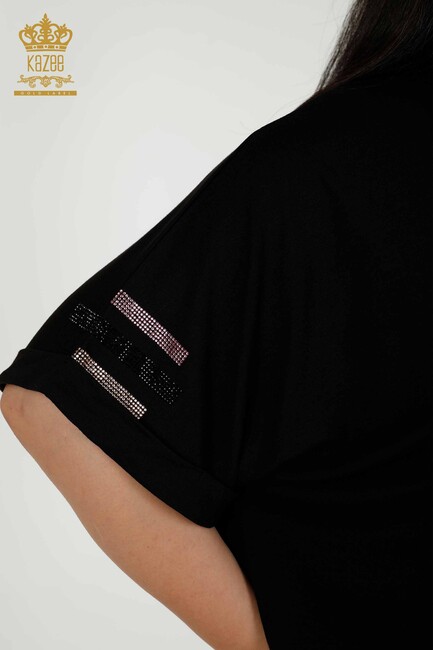 Women's Blouse Black with Text Detailed - 79323 | KAZEE - Thumbnail