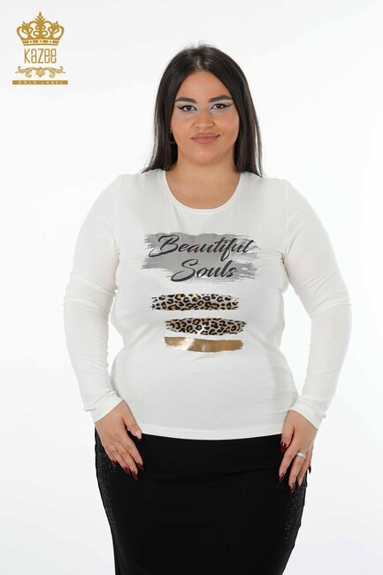 Women's Blouse Ecru with Text Detailed - 79012 | KAZEE - Thumbnail