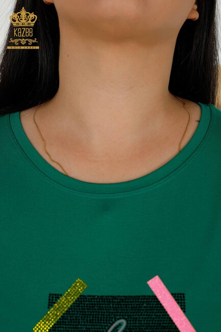 Women's Blouse with Text Detailed Green - 79323 | KAZEE - Thumbnail