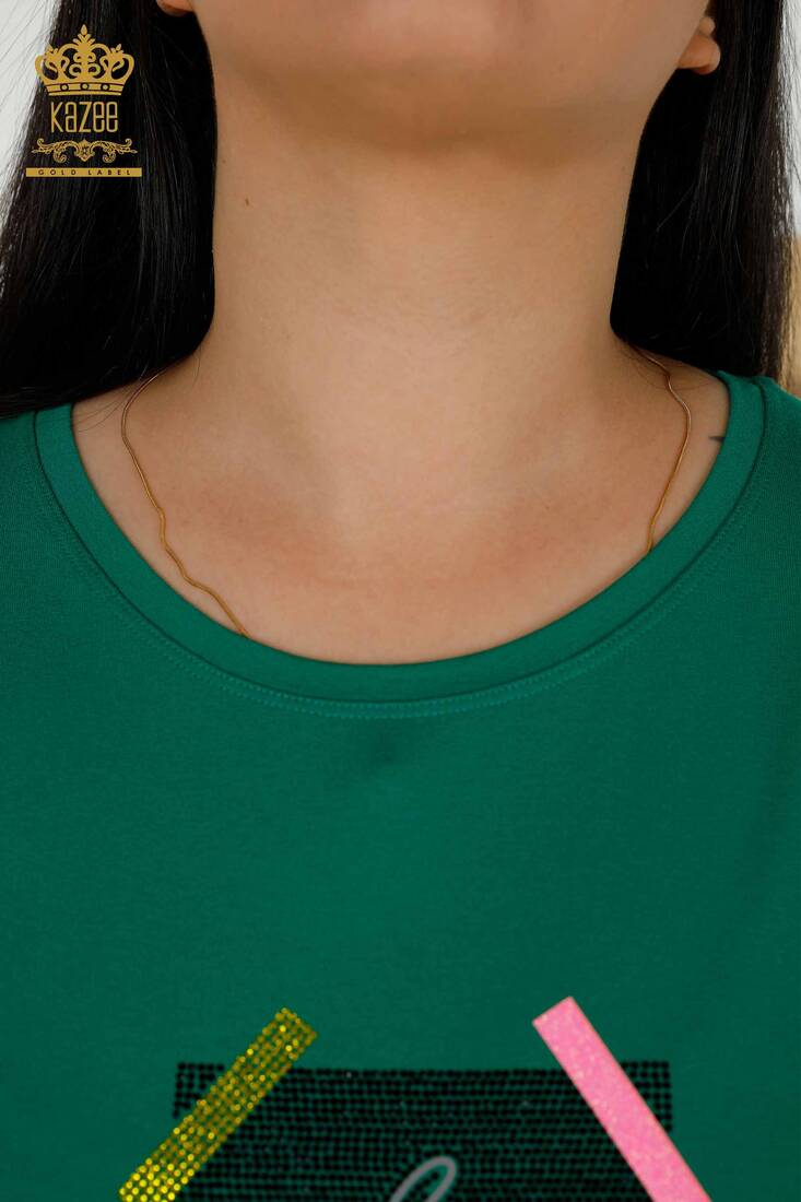 Women's Blouse with Text Detailed Green - 79323 | KAZEE