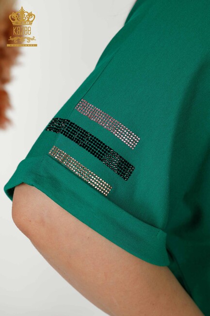 Women's Blouse with Text Detailed Green - 79323 | KAZEE - Thumbnail