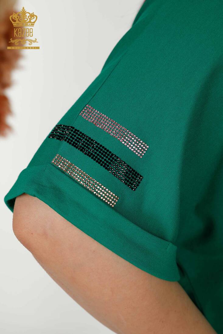 Women's Blouse with Text Detailed Green - 79323 | KAZEE