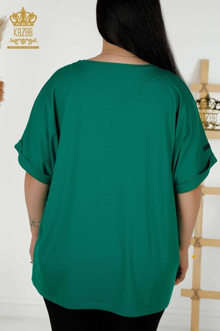 Women's Blouse with Text Detailed Green - 79323 | KAZEE - Thumbnail