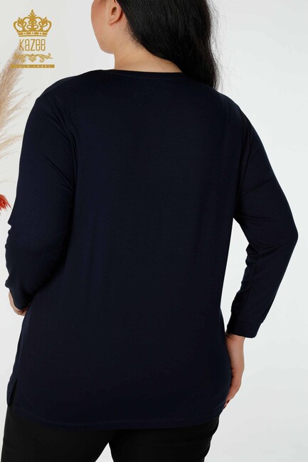 Women's Blouse with Text Detailed Navy Blue - 77913 | KAZEE - Thumbnail