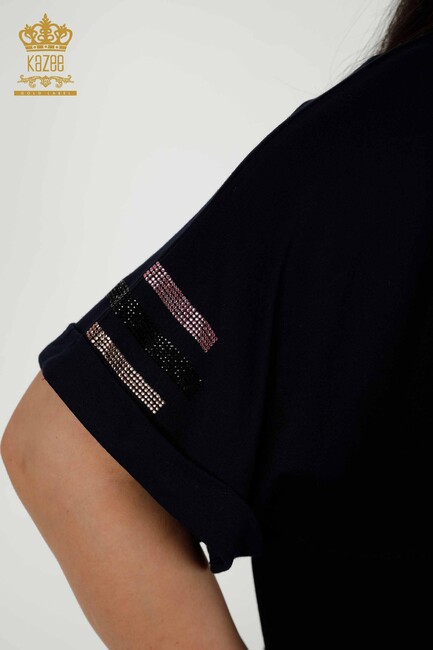 Women's Blouse with Text Detailed Navy Blue - 79323 | KAZEE - Thumbnail