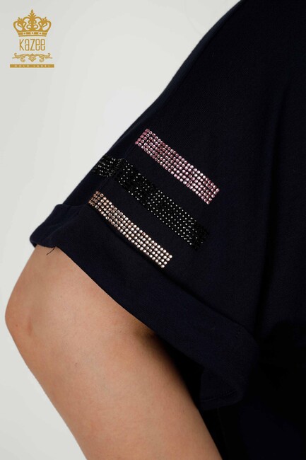 Women's Blouse with Text Detailed Navy Blue - 79323 | KAZEE - Thumbnail