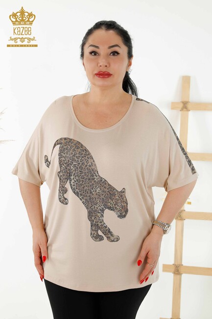 Women's Blouse Tiger Pattern Beige - 77683 | KAZEE - Thumbnail