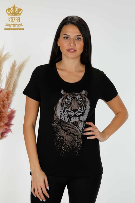 Women's Blouse Tiger Pattern Black - 78928 | KAZEE - Thumbnail