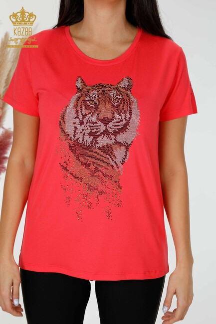 Women's Blouse Tiger Pattern Coral - 78928 | KAZEE - Thumbnail