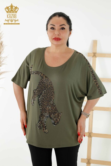 Women's Blouse Tiger Pattern Khaki - 77683 | KAZEE - Thumbnail