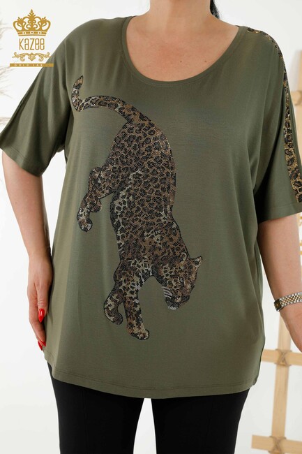 Women's Blouse Tiger Pattern Khaki - 77683 | KAZEE - Thumbnail