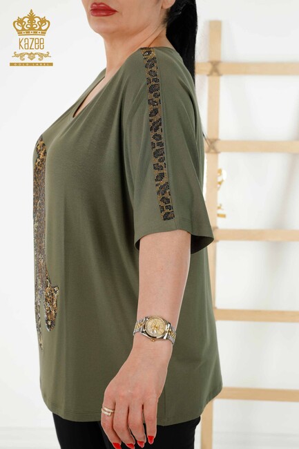 Women's Blouse Tiger Pattern Khaki - 77683 | KAZEE - Thumbnail