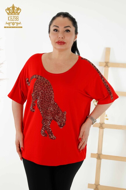 Women's Blouse Tiger Pattern Red - 77683 | KAZEE - Thumbnail