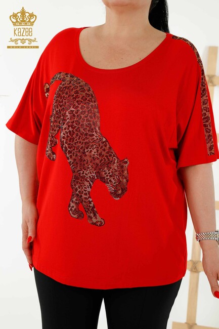 Women's Blouse Tiger Pattern Red - 77683 | KAZEE - Thumbnail