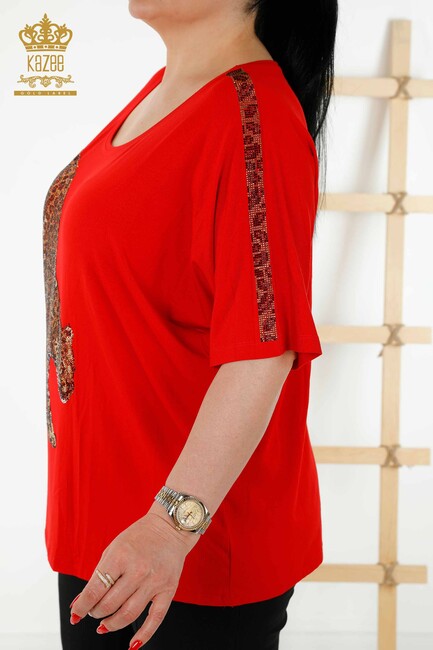 Women's Blouse Tiger Pattern Red - 77683 | KAZEE - Thumbnail