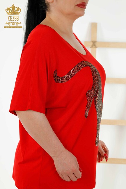 Women's Blouse Tiger Pattern Red - 77683 | KAZEE - Thumbnail