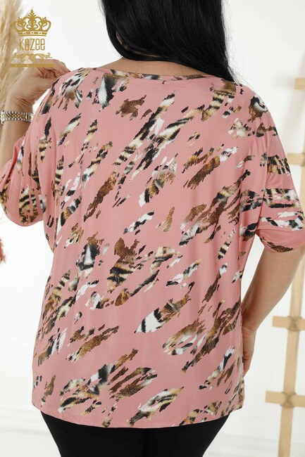 Women's Blouse Tiger Pattern Dried Rose - 77748 | KAZEE - Thumbnail