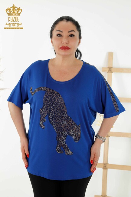 Women's Blouse Tiger Pattern Sax - 77683 | KAZEE - Thumbnail