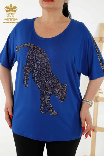 Women's Blouse Tiger Pattern Sax - 77683 | KAZEE - Thumbnail