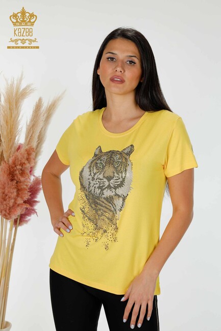 Women's Blouse Tiger Pattern Yellow - 78928 | KAZEE - Thumbnail