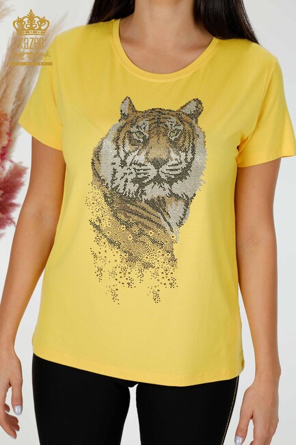 Women's Blouse Tiger Pattern Yellow - 78928 | KAZEE - Thumbnail