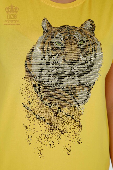 Women's Blouse Tiger Pattern Yellow - 78928 | KAZEE - Thumbnail