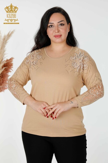 Women's Blouse Tulle Detailed Beige - 77950 | KAZEE - Thumbnail