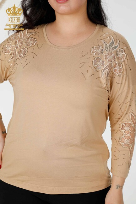 Women's Blouse Tulle Detailed Beige - 77950 | KAZEE - Thumbnail